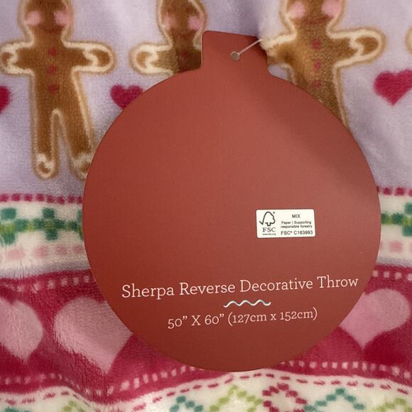 GINGERBREAD 50X70 Plush to Sherpa Throw Blanket Super Soft NEW Christmas Hearts - Picture 8 of 8
